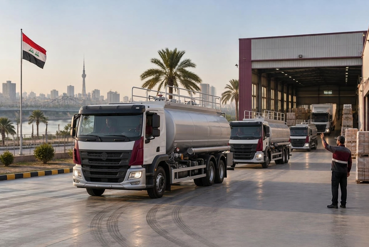 Oil tanker fleet beginning a planned distribution run